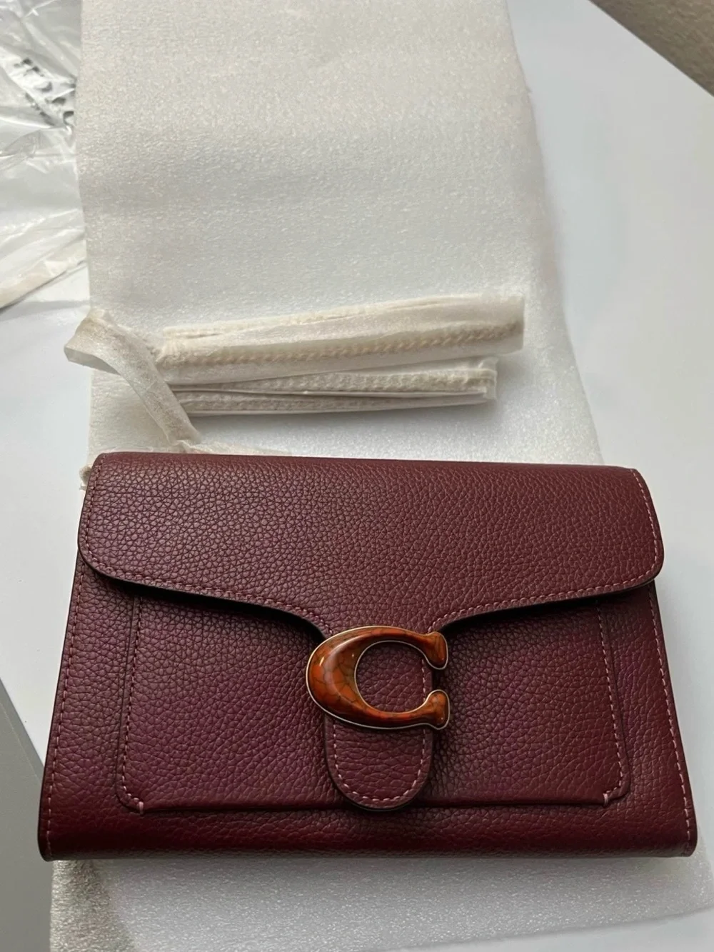 Coach Burgundy Pebbled Leather Crossbody with Gold Chain
